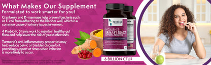 Terrene Products Women's Probiotic Capsules - Urinary Tract & Vaginal Health Support, 6 Billion CFU, 4 Lactobacillus Strains, D-Mannose, Cranberry Extract, Turmeric, XOS Prebiotic, 60 Capsules