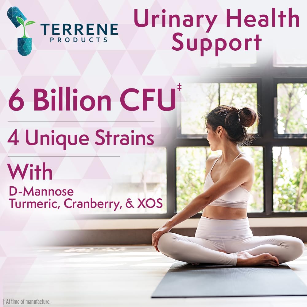 Terrene Products Women's Probiotic Capsules - Urinary Tract & Vaginal Health Support, 6 Billion CFU, 4 Lactobacillus Strains, D-Mannose, Cranberry Extract, Turmeric, XOS Prebiotic, 60 Capsules