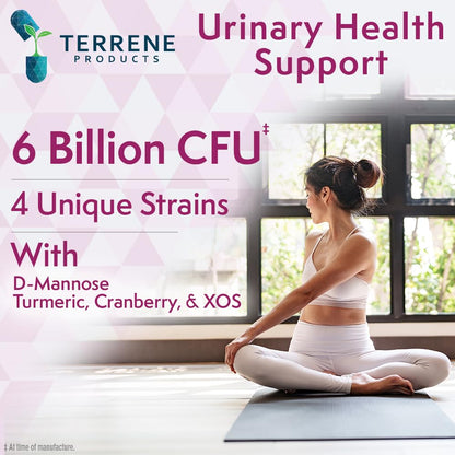 Terrene Products Women's Probiotic Capsules - Urinary Tract & Vaginal Health Support, 6 Billion CFU, 4 Lactobacillus Strains, D-Mannose, Cranberry Extract, Turmeric, XOS Prebiotic, 60 Capsules
